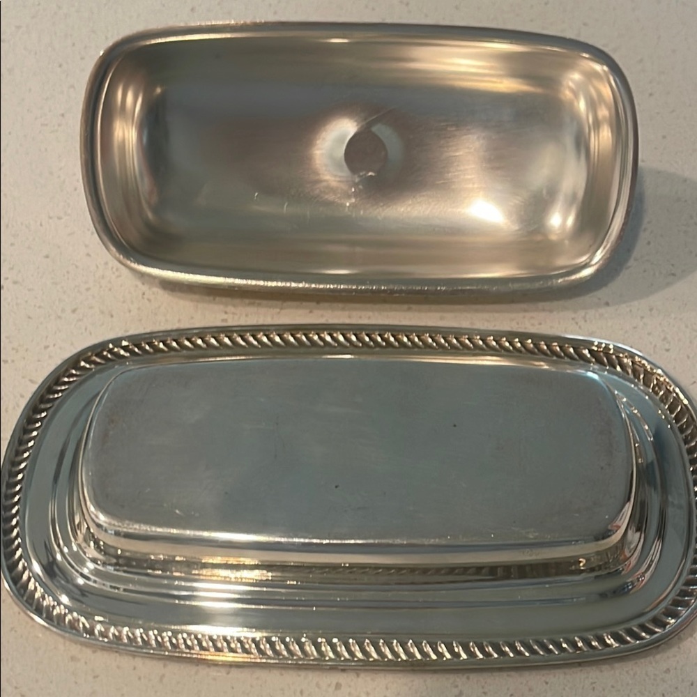 Silver Serveware Oval Butter Dish with Ornate Lid - Picture 2 of 3